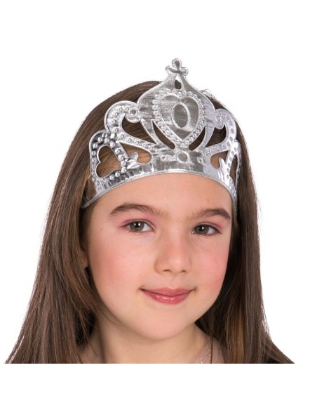 Coroncina principessa argento in tessuto con decorazioni elaborate e elastico per feste a tema