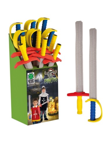 Spada in EVA grigia 64cm con impugnatura colorata per costumi medievali e fantasy