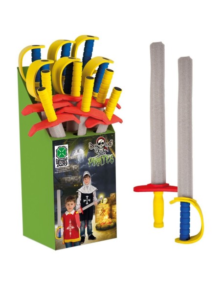 Spada in EVA grigia 64cm con impugnatura colorata per costumi medievali e fantasy