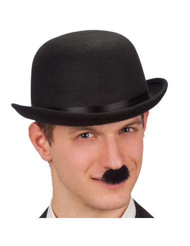 Bombetta nera classica in feltro di lana con fascia per costumi vintage e teatro