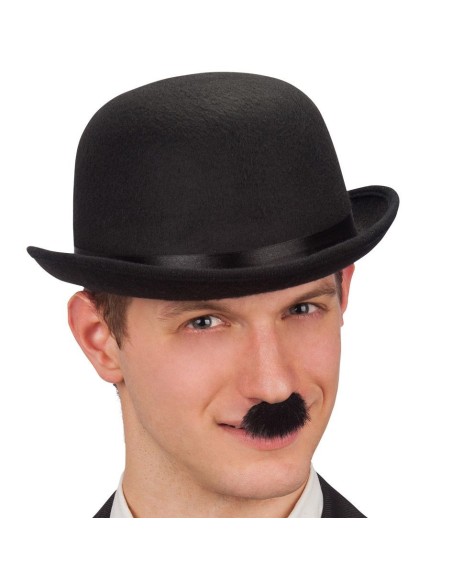 Bombetta nera classica in feltro di lana con fascia per costumi vintage e teatro