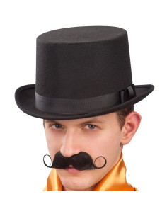 Cilindro nero elegante in feltro di lana con banda per costume d'epoca e teatro