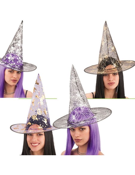 Cappelli da strega decorati con lurex brillante in vari colori per costume Halloween