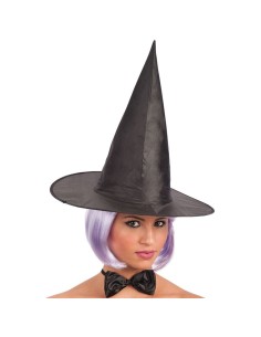 Cappello da strega nero a punta alto 35cm in tessuto plastificato per costume Halloween