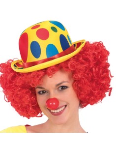 Bombetta gialla con pois colorati per costume da clown carnevale halloween