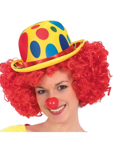 Bombetta gialla con pois colorati per costume da clown carnevale halloween