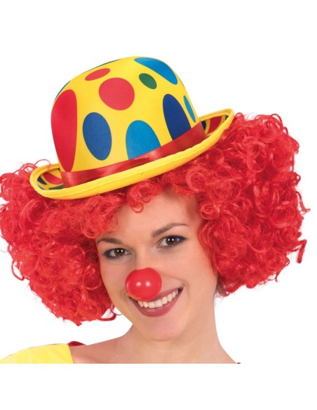 Bombetta gialla con pois colorati per costume da clown carnevale halloween