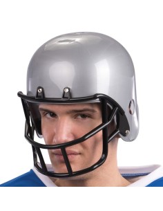 Casco da rugby grigio metallizzato con griglia protettiva nera per travestimenti sportivi e feste a tema