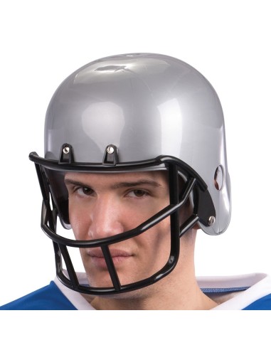 Casco da rugby grigio metallizzato con griglia protettiva nera per travestimenti sportivi e feste a tema