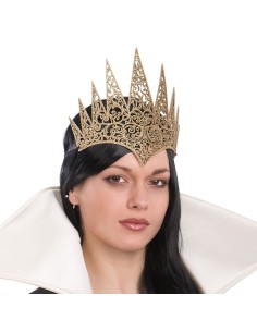 Corona regina dorata in tessuto intagliato con decorazioni elaborate e punte multiple per costumi