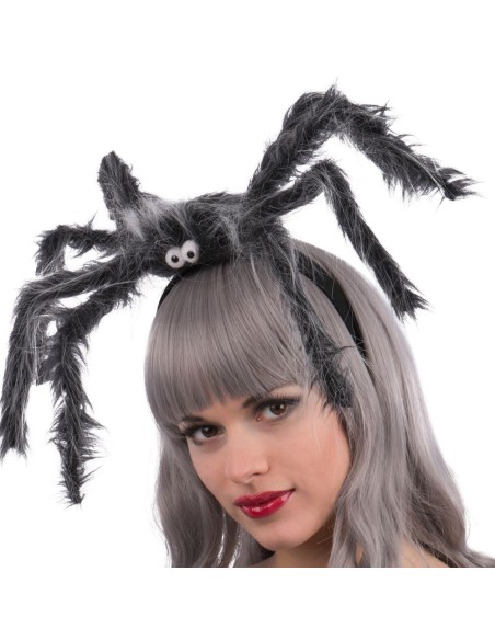 Cerchietto con ragno grigio peluche Halloween accessorio costume horror donna