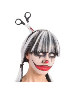 Cerchietto horror con forbici insanguinate spaccatesta accessorio Halloween spaventoso