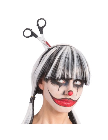 Cerchietto horror con forbici insanguinate spaccatesta accessorio Halloween spaventoso
