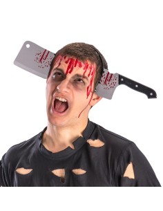 Cerchietto con mannaia insanguinata accessorio horror Halloween effetto spaccatesta