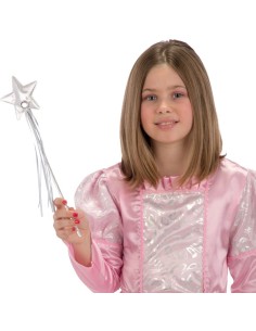 Bacchetta magica fata argento con stella e nastri tessuto per costume bambina carnevale