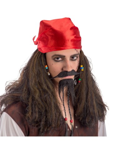 Baffi e pizzetto finti neri da pirata con pelo sintetico per costumi e travestimenti