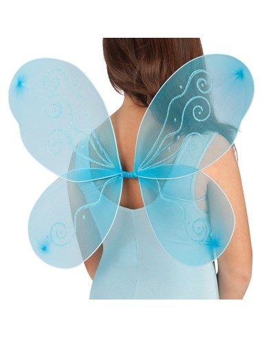 Ali da farfalla azzurre trasparenti con decorazioni per costume carnevale bambina