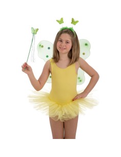 Set costume farfalla verde con ali trasparenti, cerchietto e bacchetta magica per bambina