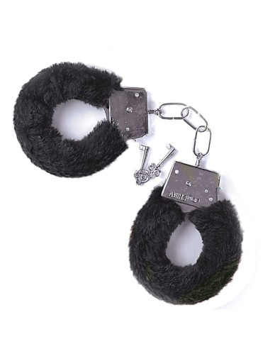 Manette peluche nere con rivestimento morbido e chiavi metalliche per giochi adulti