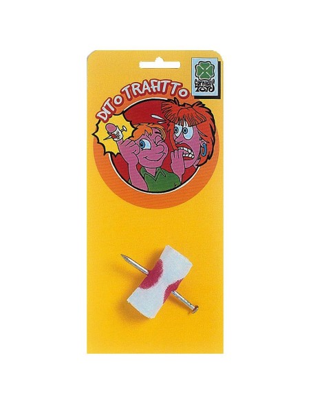 Accessorio scherzo dito finto trafitto da chiodo per Halloween e feste horror