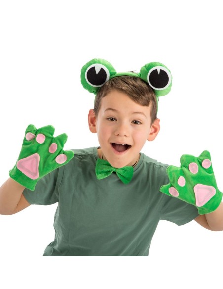 Set costume rana bambino con cerchietto occhi verdi, guanti e papillon per travestimento