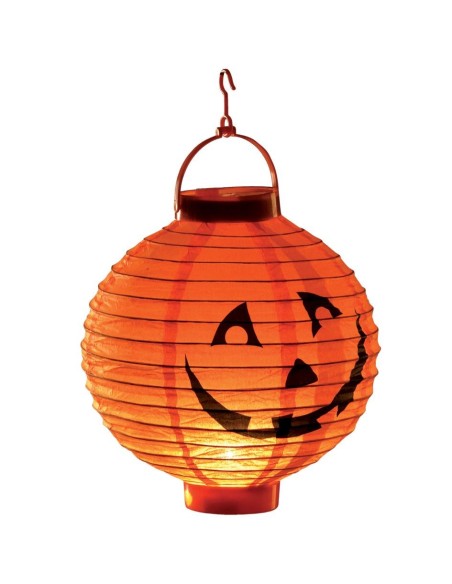 Lanterna Halloween arancione forma zucca sorridente illuminata con gancio diametro 20cm decorazione festa