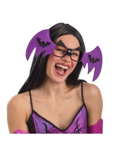 Occhiali pipistrello viola senza lenti con ali decorative per costume Halloween donna