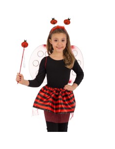 Costume coccinella bambina con ali rosse, gonna a righe e cerchietto per feste