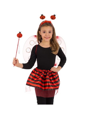 Costume coccinella bambina con ali rosse, gonna a righe e cerchietto per feste