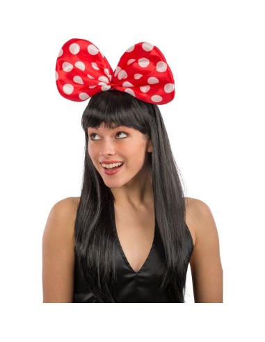 Cerchietto con fiocco rosso a pois bianchi stile Disney indossato da ragazza con capelli neri
