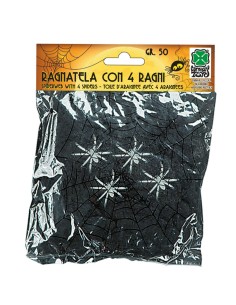 Ragnatela nera estensibile con 4 ragni decorativi per Halloween horror in confezione
