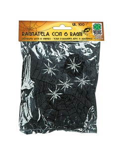 Ragnatela nera decorativa con ragni per allestimenti Halloween horror spettrali