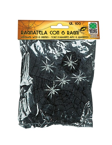 Ragnatela nera decorativa con ragni per allestimenti Halloween horror spettrali