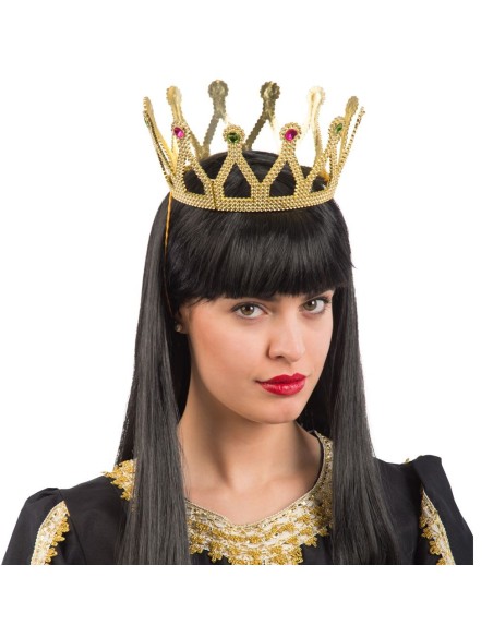 Corona dorata da regina con decorazioni rosse e verdi, accessorio smontabile per costumi
