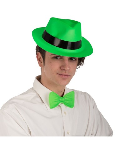 Cappello gangster verde fluorescente in plastica con fascia nera per costumi festa