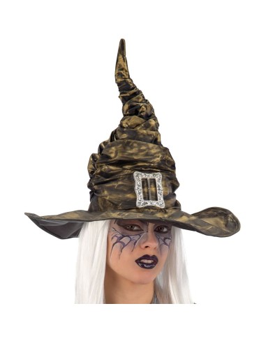Cappello strega oro con tessuto arricciato fibbia decorativa altezza 42 cm Halloween costume