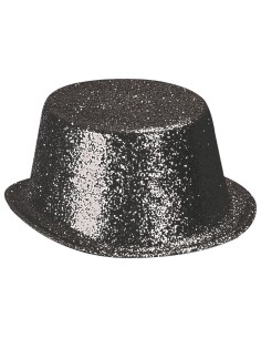 Cilindro nero glitterato in plastica con brillantini per costumi e feste eleganti