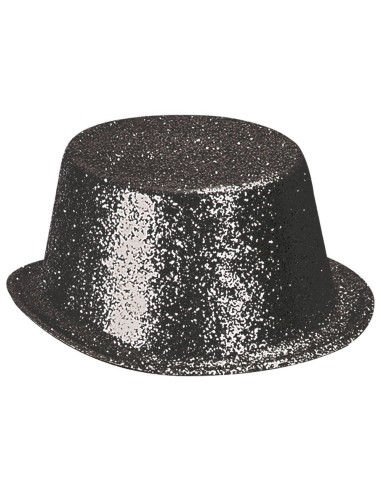 Cilindro nero glitterato in plastica con brillantini per costumi e feste eleganti