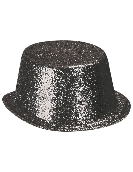 Cilindro nero glitterato in plastica con brillantini per costumi e feste eleganti