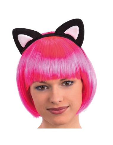 Cerchietto nero con orecchie da gatto e interno rosa per costume da gattina Halloween