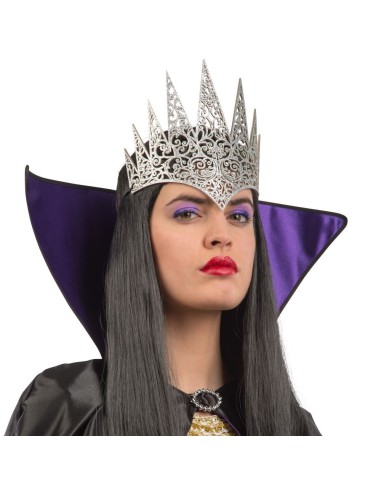 Corona argento glitter per costume da regina con tessuto intagliato decorativo