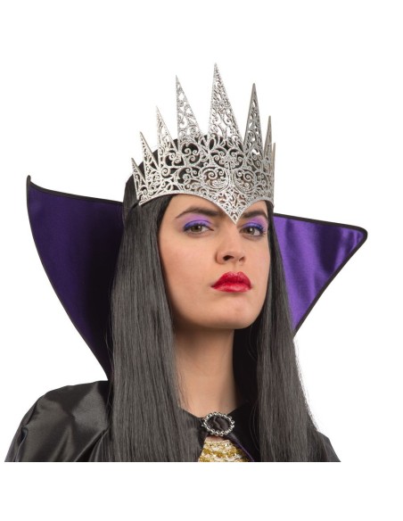 Corona argento glitter per costume da regina con tessuto intagliato decorativo