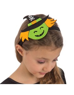 Cerchietto Halloween streghetta verde feltro con cappello nero bambina accessorio costume