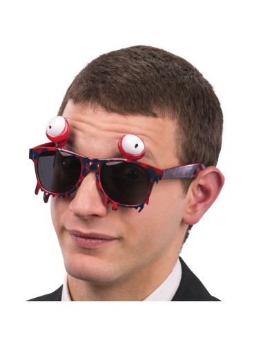 Occhiali da travestimento alieno con occhi rossi sporgenti per costume Halloween fantascienza
