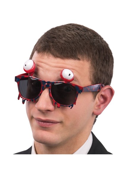 Occhiali da travestimento alieno con occhi rossi sporgenti per costume Halloween fantascienza