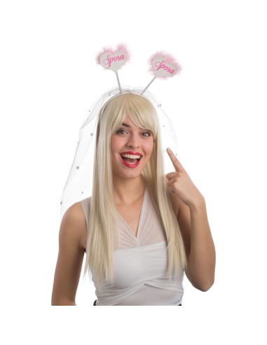 Cerchietto sposa con cuori rosa marabout e velo bianco per addio al nubilato e feste a tema matrimonio