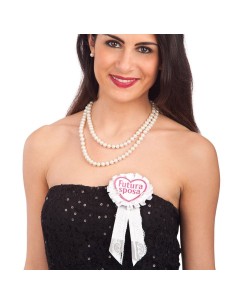 Coccarda bianca e rosa Futura Sposa con nastri per addio al nubilato e festa di fidanzamento