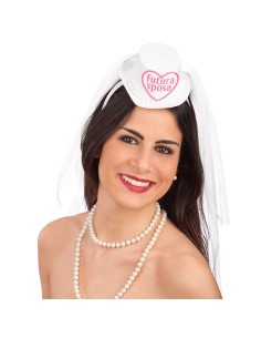 Cerchietto nubilato bianco con velo e cuoricino rosa FUTURA SPOSA per addio al nubilato