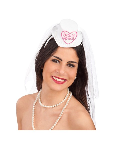 Cerchietto nubilato bianco con velo e cuoricino rosa FUTURA SPOSA per addio al nubilato