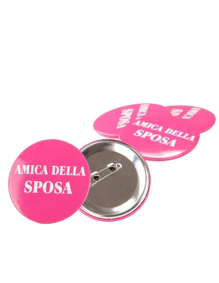 Set 4 spille rosa rotonde con scritta AMICA DELLA SPOSA per addio al nubilato